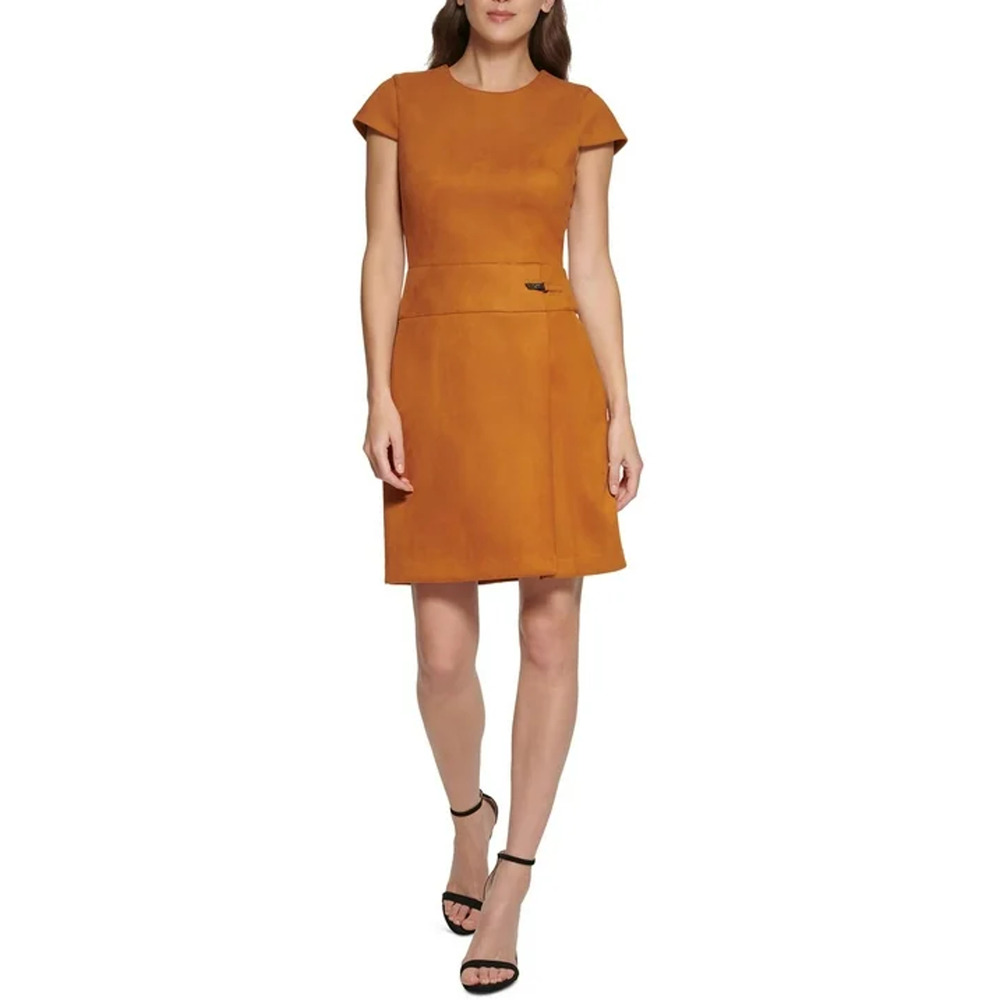 DKNY Womens Faux Suede Panel Sheath Dress | 16